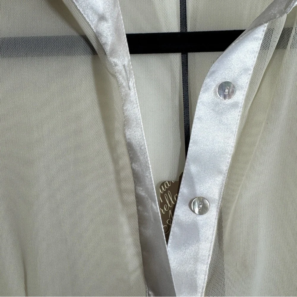 Vintage Taglia Sheer Beaded Satin Blouse Ivory Size M Long Sleeve Dressy Top - Picture 8 of 14